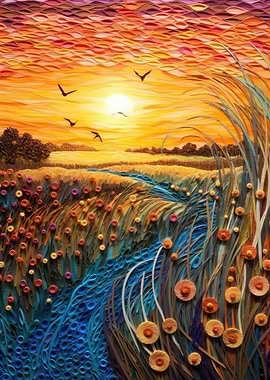 Quilled Birds at Dusk
