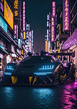 Dark Neon City Sports Car