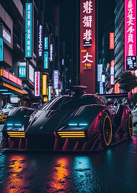 Dark Neon City Sports Car