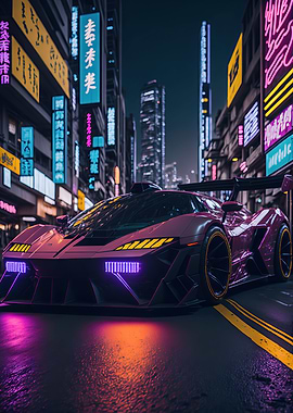 Dark Neon City Sports Car
