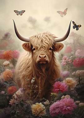 Cute Floral Highland Cow