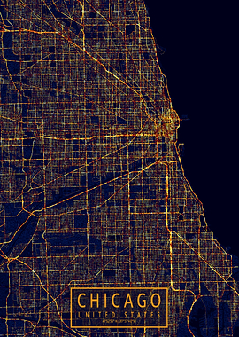 Chicago Map City At Night