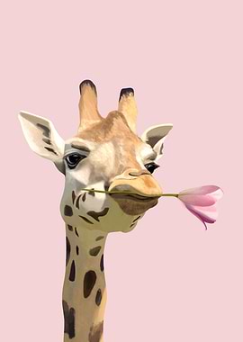 Giraffe With Pink Tulip