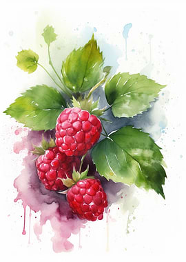 Raspberry Fruit Watercolor