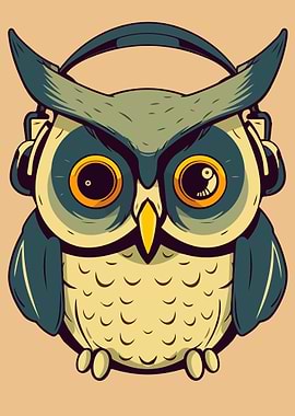 Cool Owl Using Headphone
