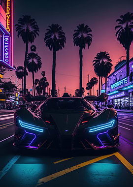 Dark Neon City Sports Car