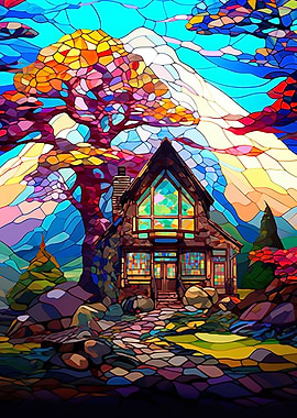 Abstract Art House Tree