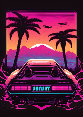 Retro Car by Sunset