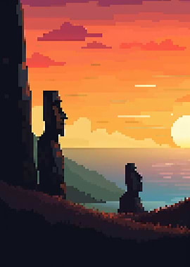 Easter Island pixel art