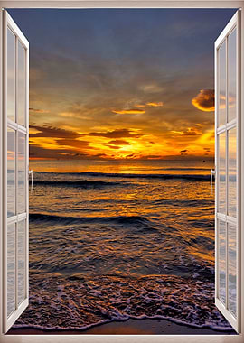 Window view sunset beach