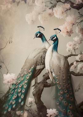 Two peacocks still life