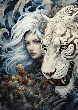 Girl With White Tiger Art