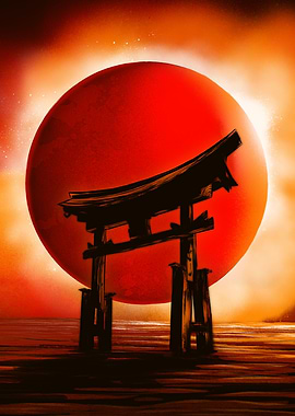 Torii gate under the sun
