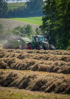 Tractor on a straw field