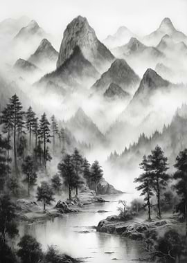 Misty Mountain in Ink