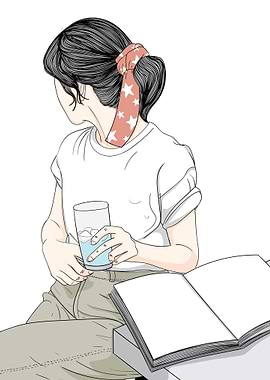 Reading a Book in The Cafe