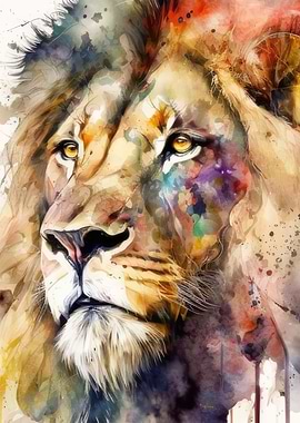 Watercolour Lion Art