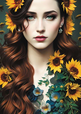 Sunflowers woman portrait