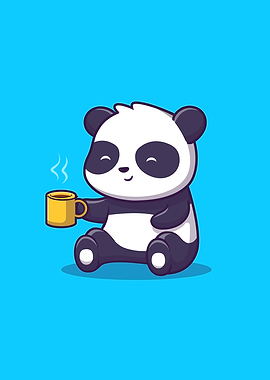 Cute Panda Drink Coffee