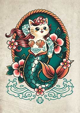 Mermaid cat tattoo