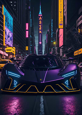Dark Neon City Sports Car