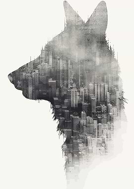 Wolf and Urban cityscape