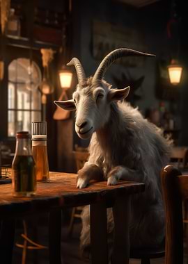 Goat Drinking Beer Bar