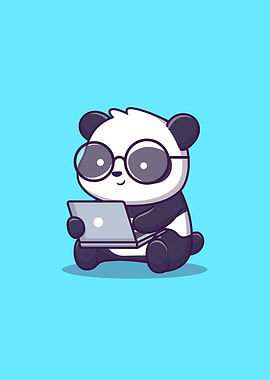 Cute Panda Playing Laptop