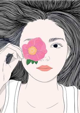 Long Hair Girl and Flower