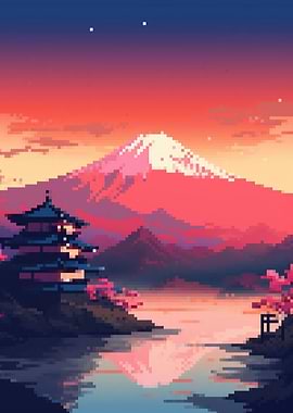 Mount Fuji pixel art