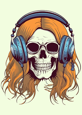 Red Hair Skull Headphone
