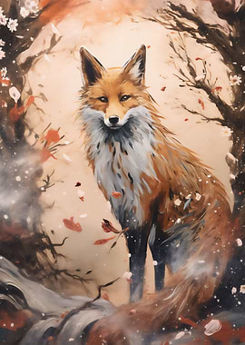 Japanese fox in the snow