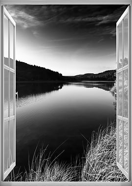 Window view calm river