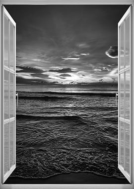 Window view beach sunset