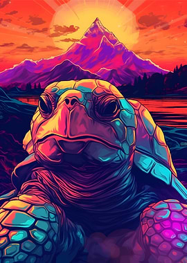 Turtle Sunset Vintage