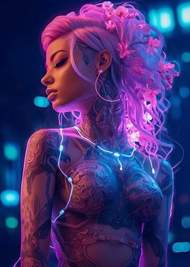 Pink Floral Cyberpunk Girl