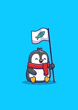 Cute Penguin Holding Flag
