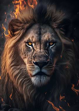 lion on fire artwork