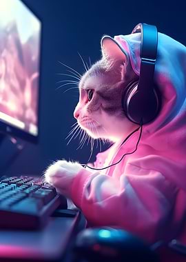 Neon Gamer Cat