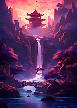 Sunset Neon Waterfall