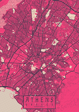 Athens City Map Blossom