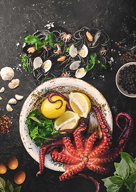 Seafood squid noodles