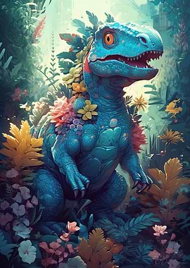 Blue Baby Dino Poster