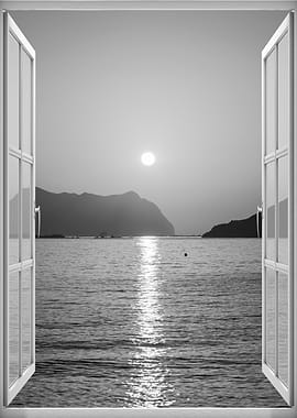 Window view sea sunset