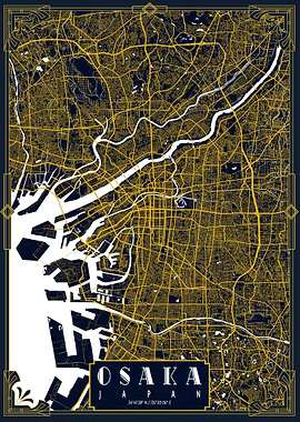 Osaka City Map Japan Gold