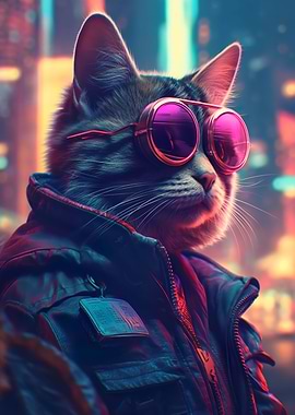 Cat Glasses Leather Jacket