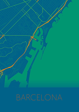 Barcelona green blue map