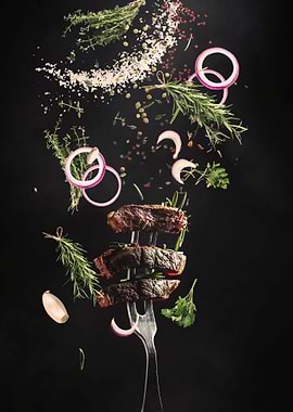 Beef fillet on a fork