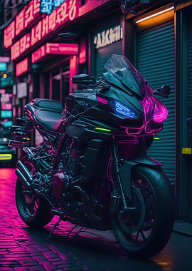 Asian Neon City Sports Car