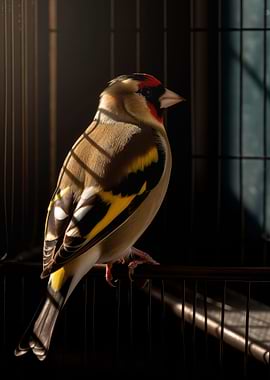 goldfinch bird in cage